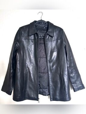 100% Leather Jacket Zip-up by Sara New York, Removable Padded Winter liner, sz L